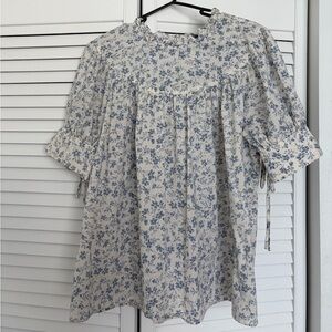 Blue Floral Puff Sleeve Women's Top Ralph Lauren